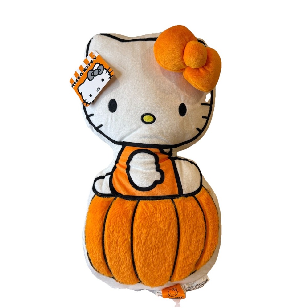 Hello Kitty Halloween Fall‎ 18" Pumpkin Decorative Fuzzy Pillow 2024, NWT
